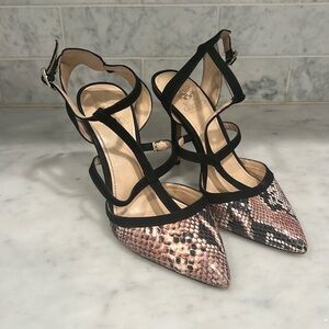Vince Camuto VC-Starina Snakeskin Toe Black‎ Leather Strappy Heels Sz 8.5